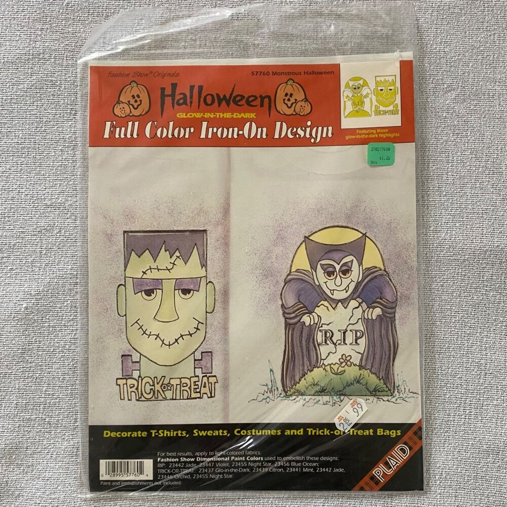 Vintage Plaid Fashion Show Originals Monstrous Halloween Iron-On Glow In Dark